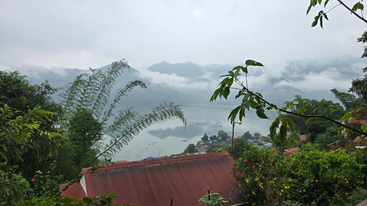 River flowing through the green hills of Nepal